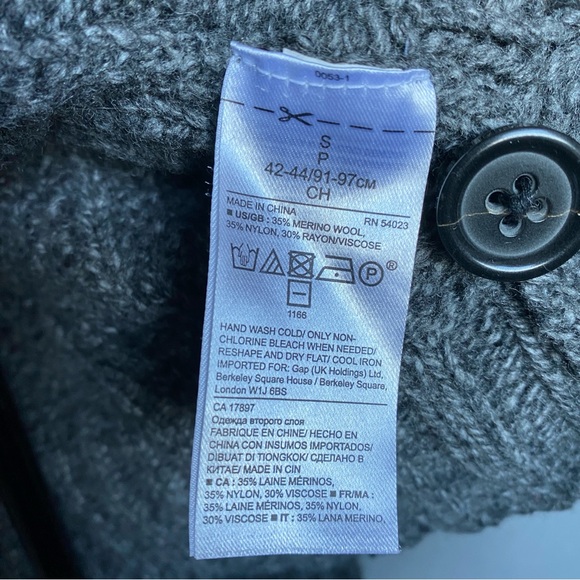 Banana Republic Shawl Cardigan Merino Wool Blend Cable Chunky Knit Gray Men Sz S - Picture 12 of 16